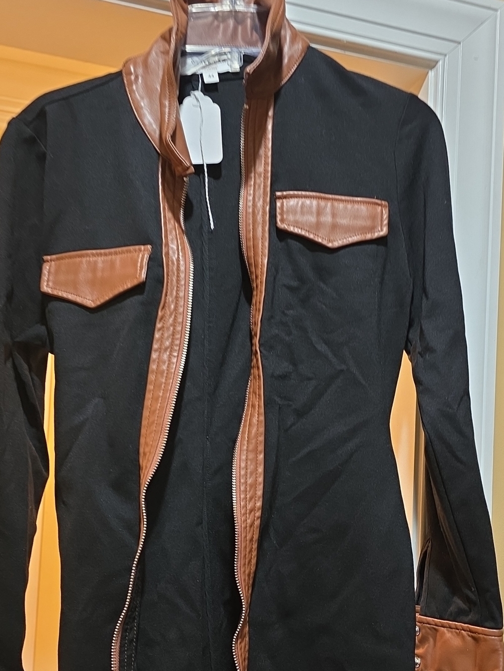 Derek Lam Black Mini Dress with Brown Leather Trim